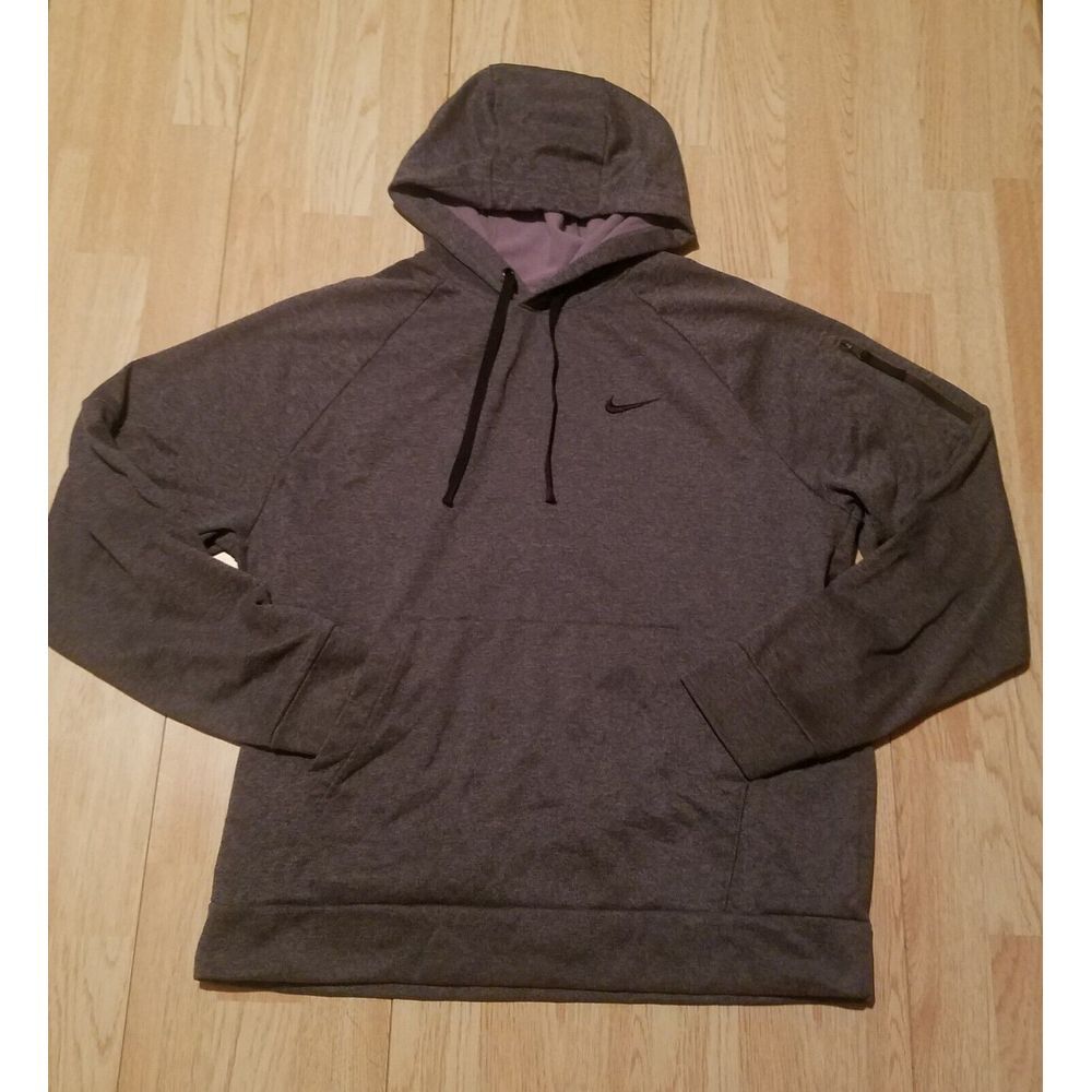 Nike Themar Fit Sweater Mens Large‎ Gray Drawstring Hoodie Activewear Zip Pocket